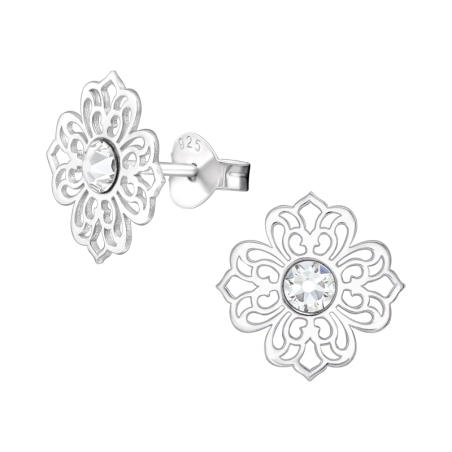 Flower Filigree Ear Studs with Crystal stones Jewellery | All4silver