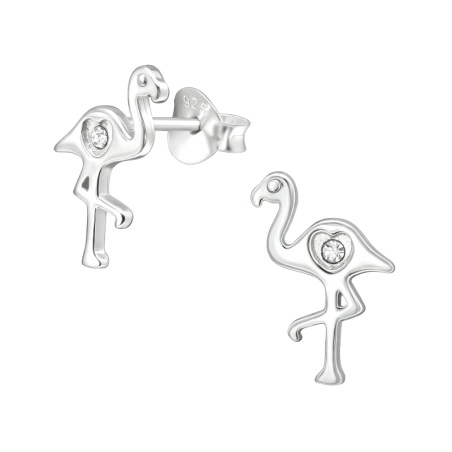 Flamingo Ear Studs with Crystal stones Jewellery | All4silver