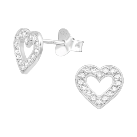 Heart Ear Studs with Zirconia stones Jewellery | All4silver