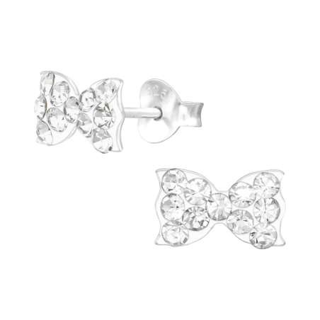 Bow tie - 925 Sterling Silver Crystal Ear Studs