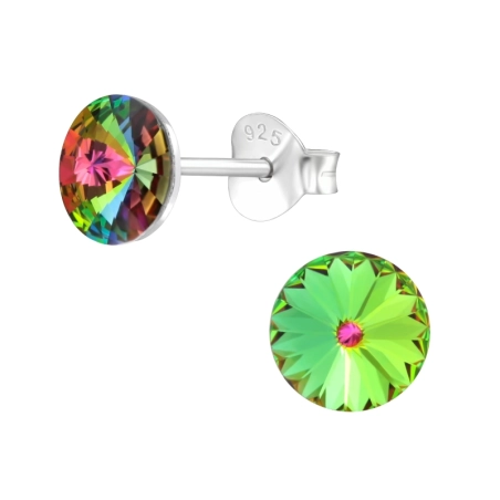 Geometric  With Genuine European Crystals - 925 Sterling Silver Lacrystale Silver Ear Studs