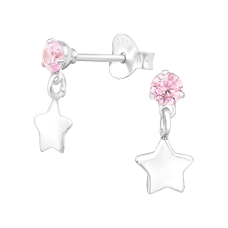 Hanging Star - 925 Sterling Silver Ear Studs with Zirconia stones