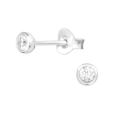 Round - 925 Sterling Silver Ear Studs with Zirconia stones