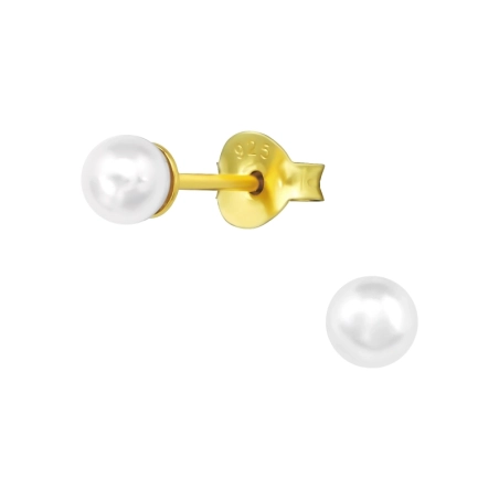 4mm Round synthetic pearl - 925 Sterling Silver Ear Studs With Pearls
