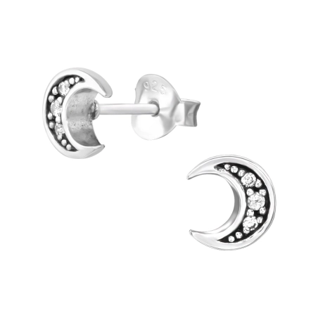 Moon Ear Studs with Zirconia stones Jewellery | All4silver