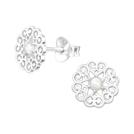 Filigree - 925 Sterling Silver Ear Studs with semi-precious stones