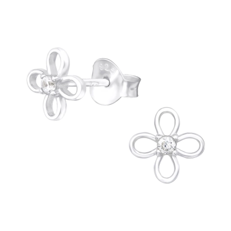 Flower Ear Studs with Zirconia stones Jewellery | All4silver