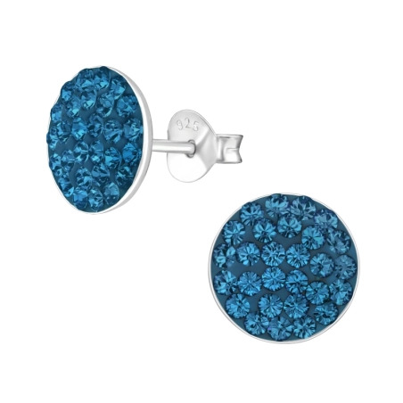 Round  With Genuine European Crystals - 925 Sterling Silver Lacrystale Silver Ear Studs