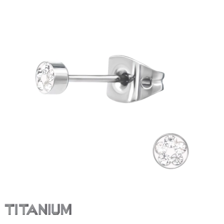 Titanium Round Ear Studs With Crystal  Titan Ear Studs Jewellery | All4silver