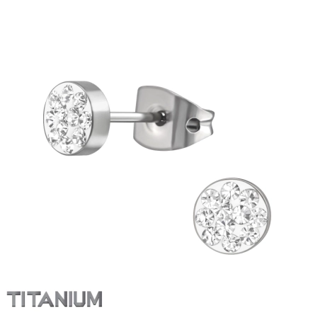 Titanium Round Ear Studs With Crystal  Titan Ear Studs Jewellery | All4silver