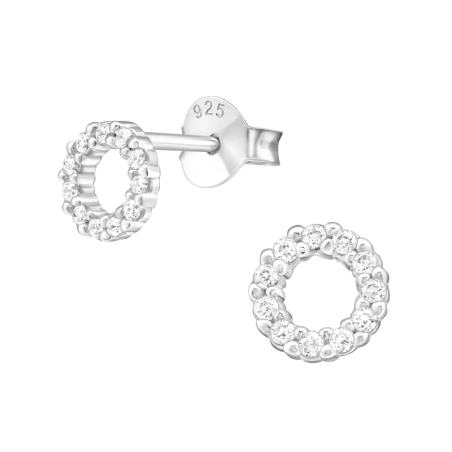 Circle Ear Studs with Zirconia stones Jewellery | All4silver