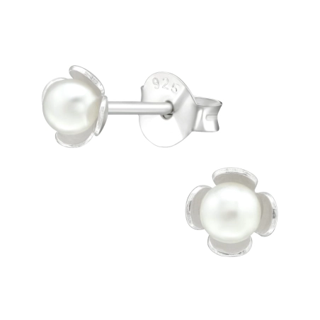 Flower Ear Studs with Pearls Jewellery | All4silver