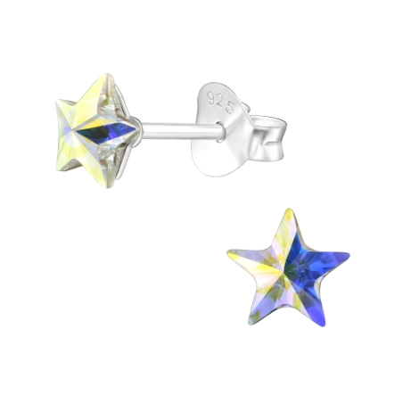 Star  With Genuine European Crystals - 925 Sterling Silver Lacrystale Silver Ear Studs