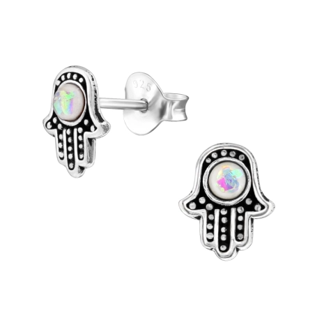Hamsa Ear Studs with semi-precious stones Jewellery | All4silver