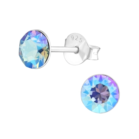 Round  With Genuine European Crystals - 925 Sterling Silver Lacrystale Silver Ear Studs