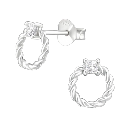 Twisted Ear Studs with Zirconia stones Jewellery | All4silver