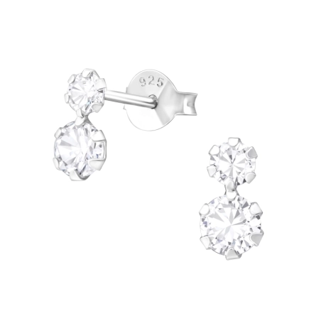 Round - 925 Sterling Silver Ear Studs with Zirconia stones