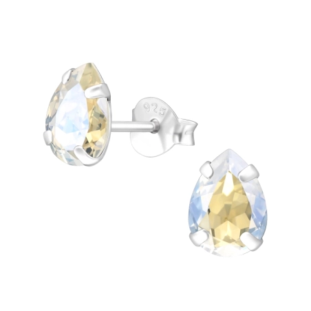 Pear  With Genuine European Crystals - 925 Sterling Silver Lacrystale Silver Ear Studs