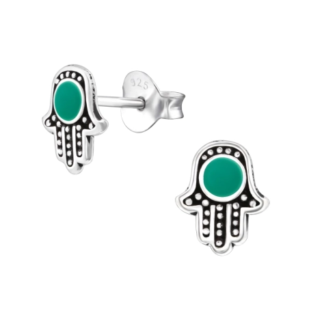 Hamsa - 925 Sterling Silver Plain Ear Studs