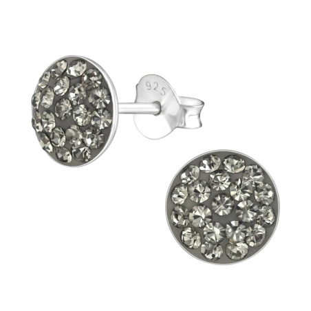 Round - 925 Sterling Silver Ear Studs with Crystal stones
