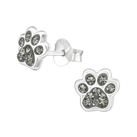 Paw Print Ear studs with stones Jewellery | All4silver