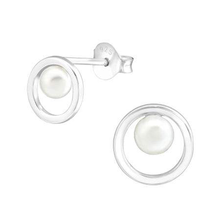 Circle Ear Studs with Pearls Jewellery | All4silver