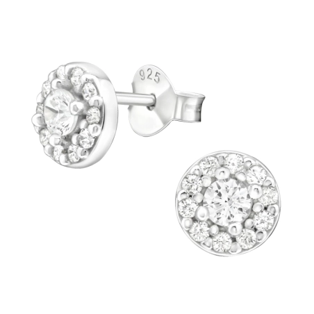 Round Ear Studs with Zirconia stones Jewellery | All4silver