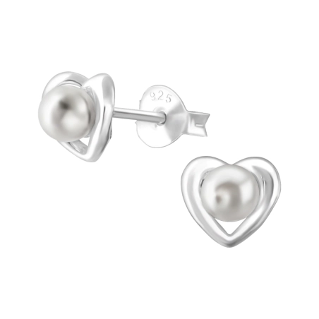 Heart Ear Studs with Pearls Jewellery | All4silver