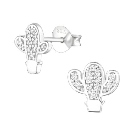 Cactus Ear Studs with Zirconia stones Jewellery | All4silver