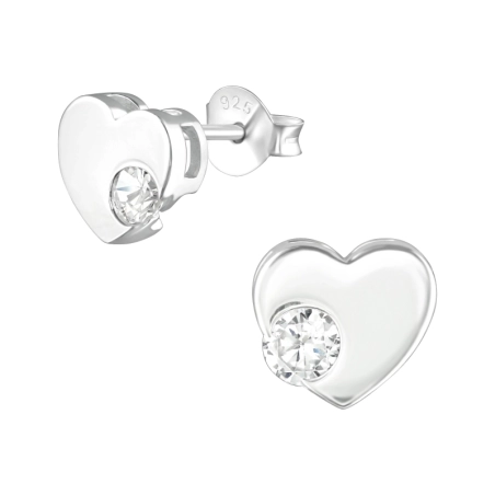 Heart Ear Studs with Zirconia stones Jewellery | All4silver