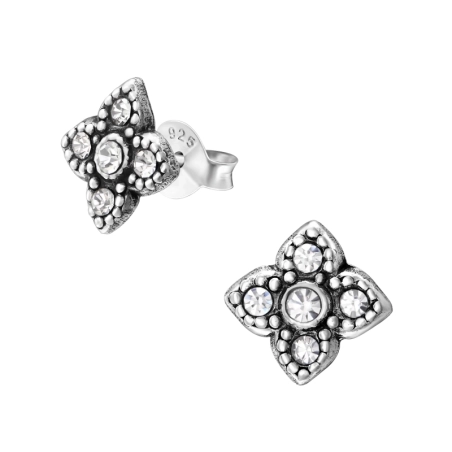 Flower Ear Studs with Crystal stones Jewellery | All4silver