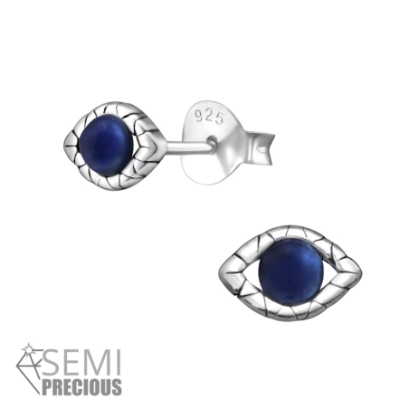 Evil Eyes - 925 Sterling Silver Ear Studs with semi-precious stones
