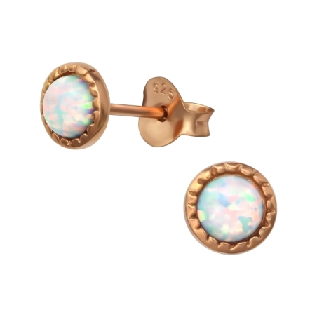 Round Opal - 925 Sterling Silver Ear Studs with semi-precious stones