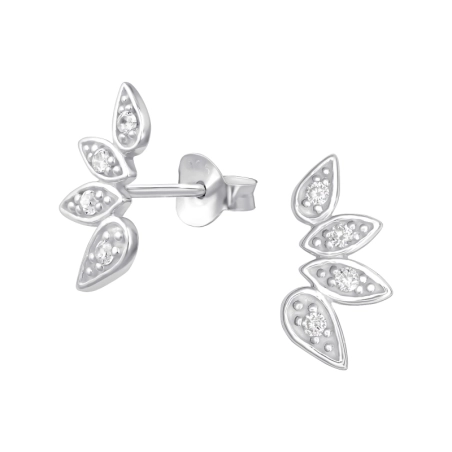 Leaf Ear Studs with Zirconia stones Jewellery | All4silver