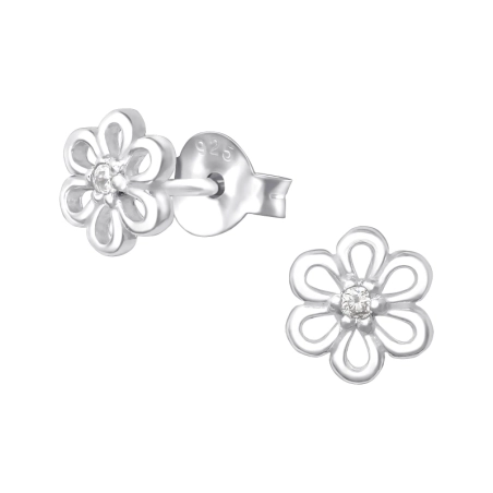 Flower Ear Studs with Zirconia stones Jewellery | All4silver