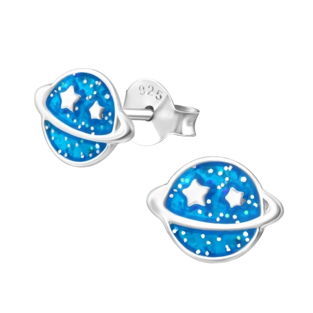 Saturn Planet Ear studs with enamel colors Jewellery | All4silver