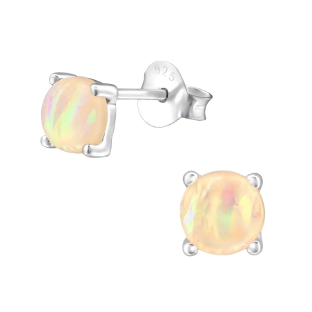 Round Ear Studs with semi-precious stones Jewellery | All4silver