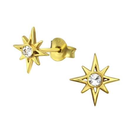 Star Ear Studs with Crystal stones Jewellery | All4silver