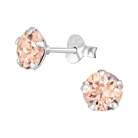 Round 6mm  With Genuine European Crystals - 925 Sterling Silver Lacrystale Silver Ear Studs