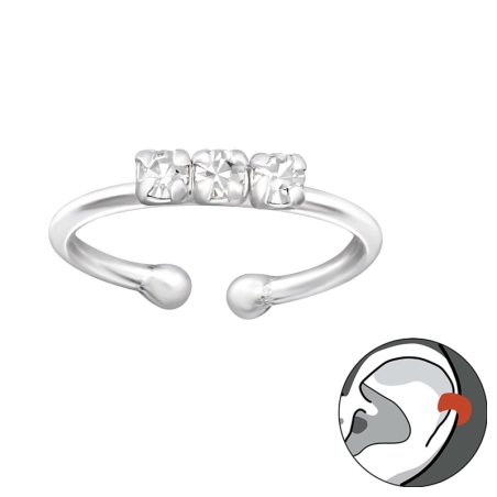 3 stones - 925 Sterling Silver Ear Cuffs And Ear Pins