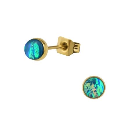 Round 5mm Ear Studs With Synthetic Opal - 316L Surgical Grade Stainless Steel Steel Ear Studs