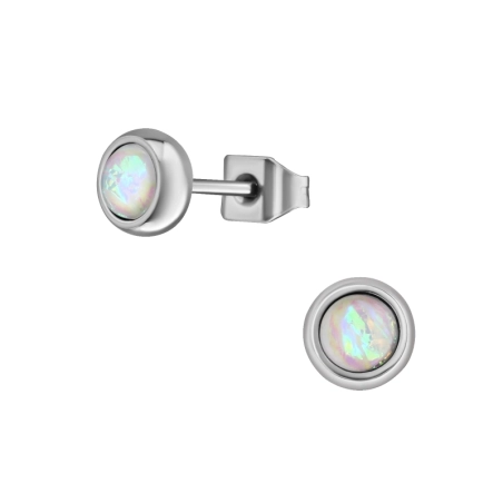 Surgical Steel Round 5mm Ear Studs With Synthetic Opal Steel Ear Studs Jewellery | All4silver