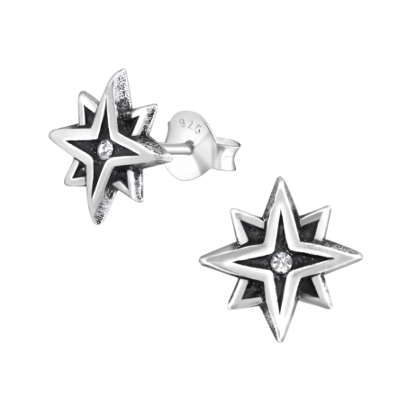 Star Ear Studs with Crystal stones Jewellery | All4silver