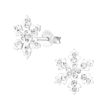 Snowflake Ear Studs with Crystal stones Jewellery | All4silver
