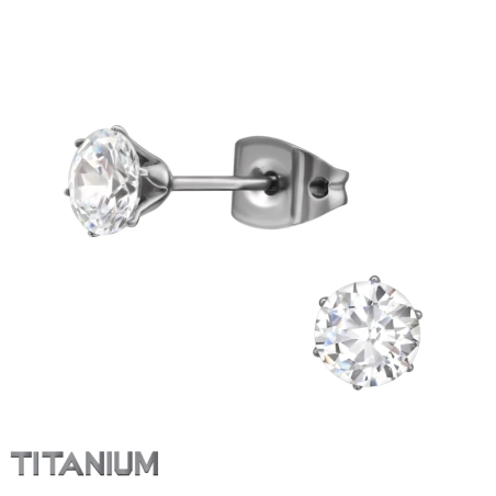 Round 5mm - Cubic Zirconia + Titanium Titan Ear Studs