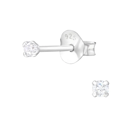 Round 2mm - 925 Sterling Silver Basic Ear Studs