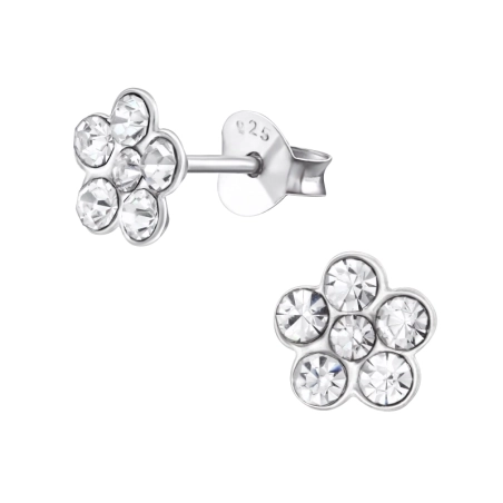 Flower Ear studs with stones Jewellery | All4silver