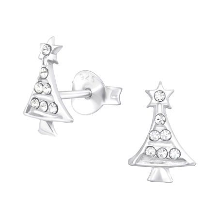 Christmas tree - 925 Sterling Silver + Crystal Crystal Ear Studs
