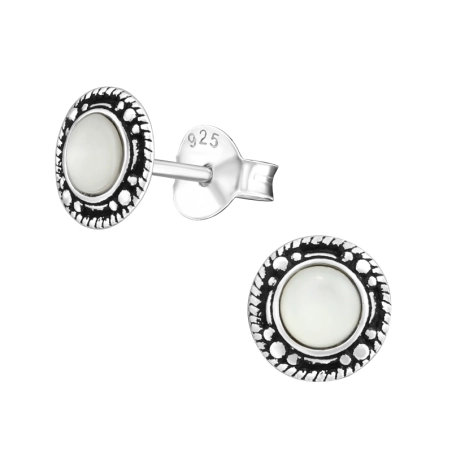 Round Ear Studs with semi-precious stones Jewellery | All4silver