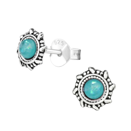 Oxidized Ear Studs with semi-precious stones Jewellery | All4silver